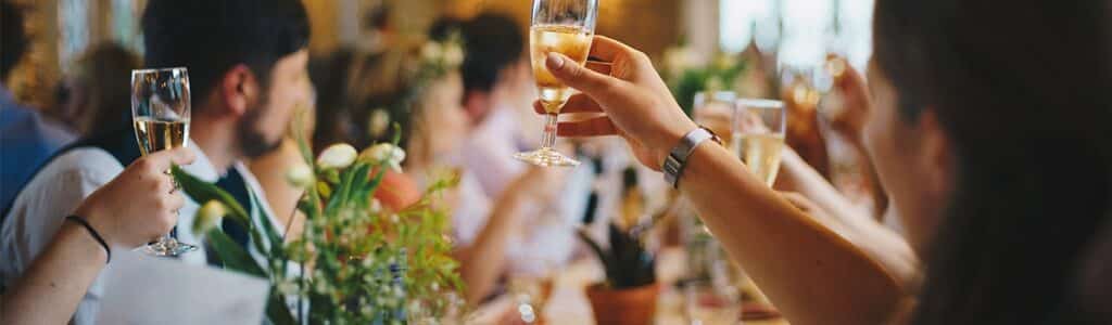 Gæster skåler med glas til en privat fest