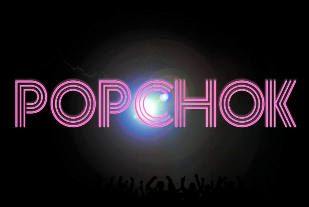 Logo for Popchok i pink og blå