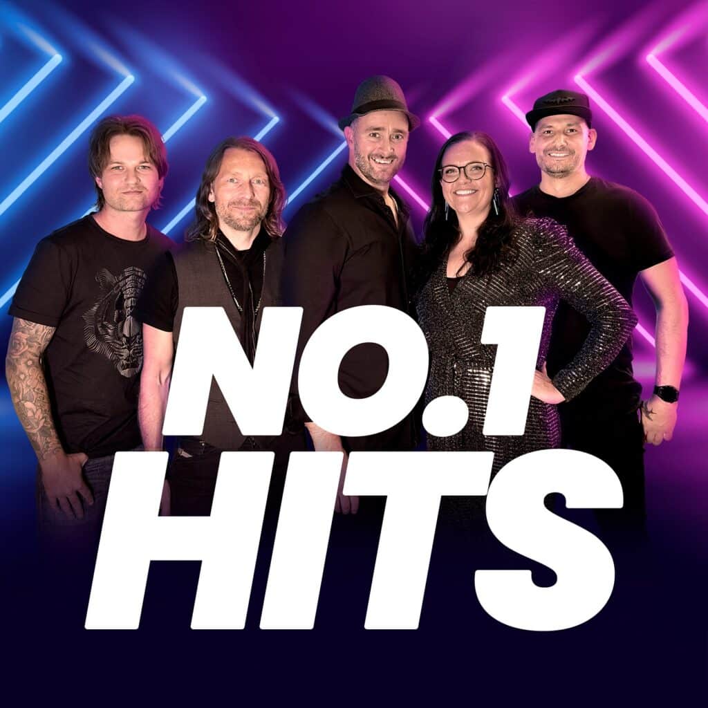 Logo for No. 1 Hits band på blå baggrund