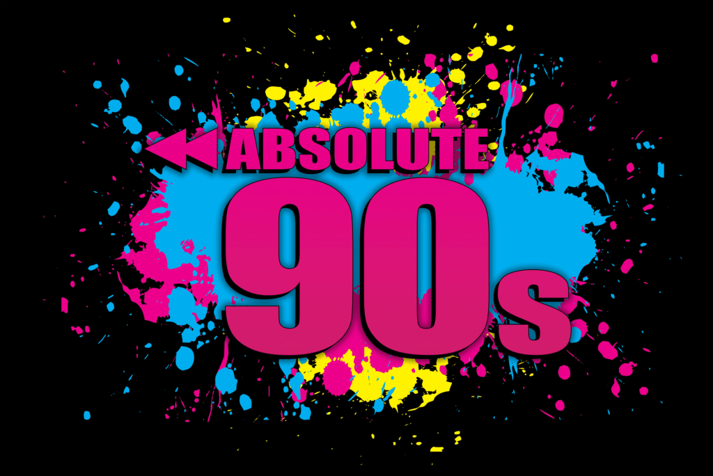 Logo for Absolute 90s i farverig stil