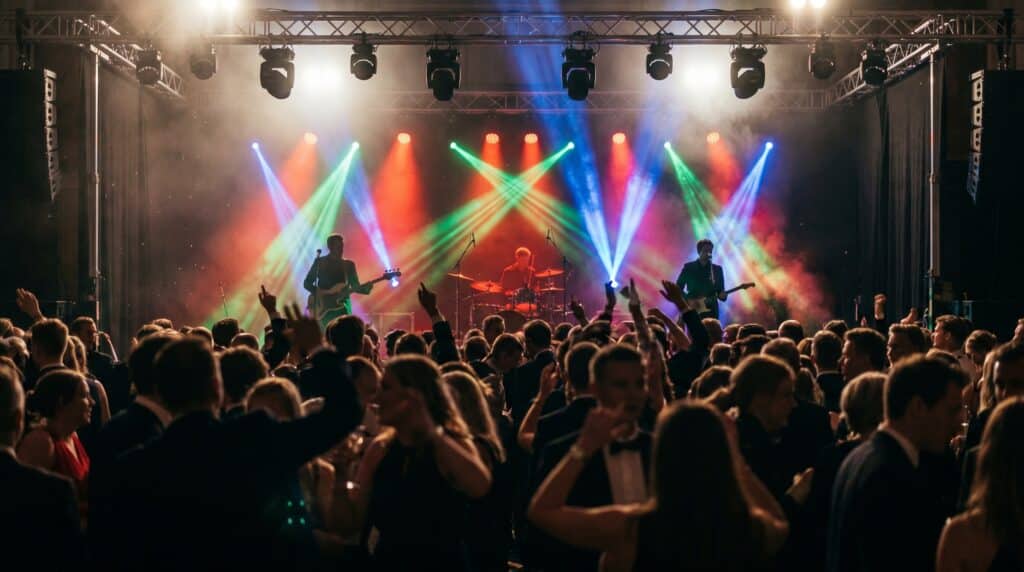 Party Police-koncert med publikum i farvet lys